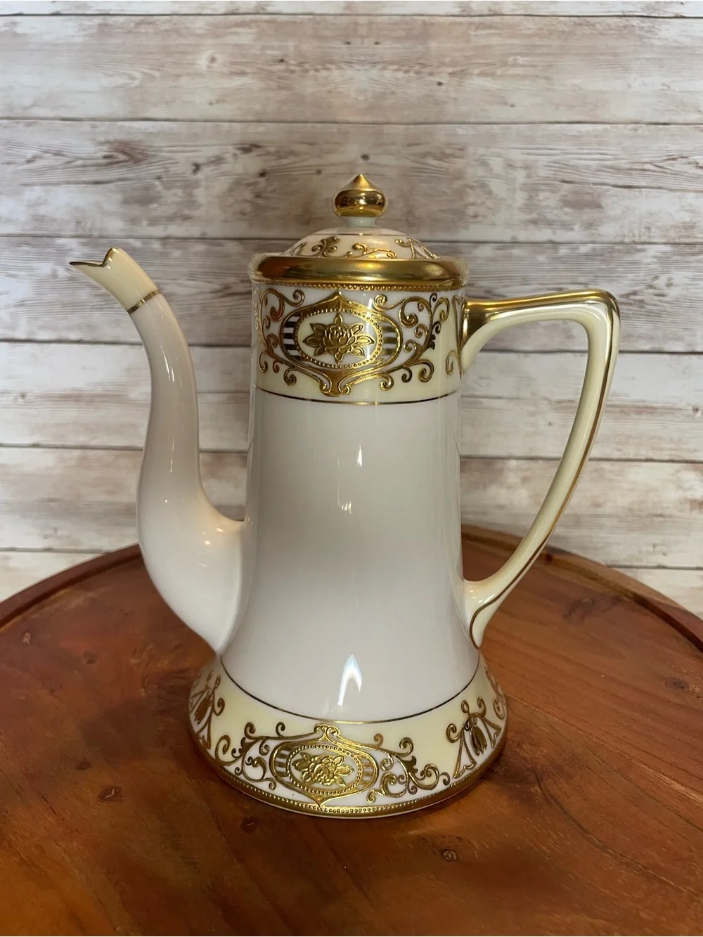 Noritake White Porcelain Coffee Set with Gold Scroll Accents